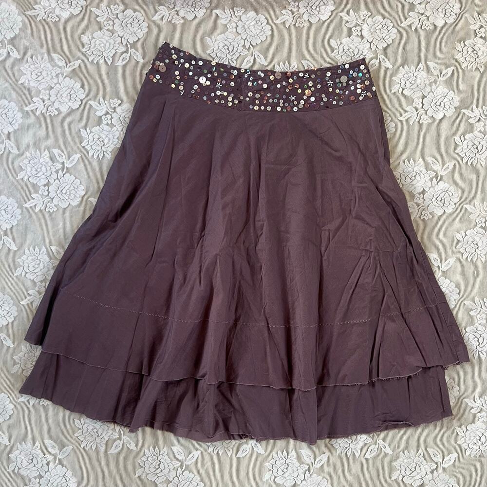 Vintage Y2K Aquarius Brown Sequin Tiered Midi Skirt Size 10